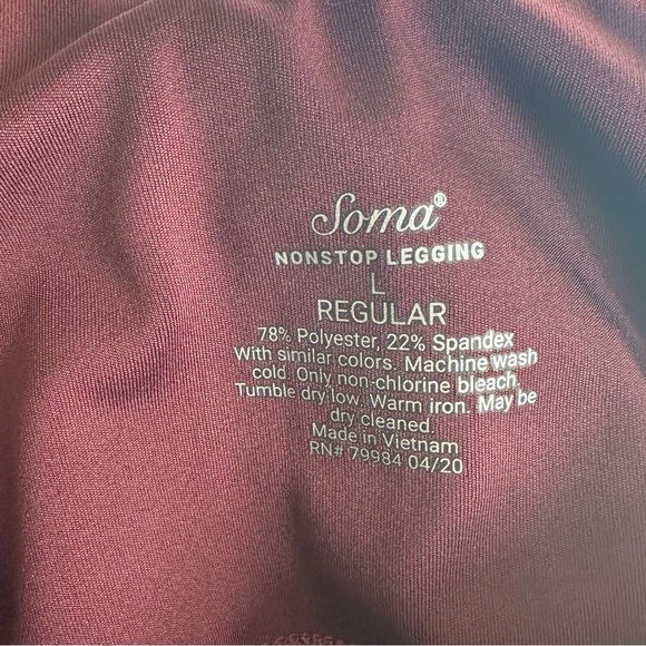 Soma Womens Nonstop Legging Cabernet Pockets Activewear Athleisure size L - Picture 3 of 5